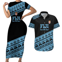 Fiji Rugby 2025 Custom Couples Matching Short Sleeve Bodycon Dress and Hawaiian Shirt Fijian Tapa Toso Viti Toso - Black
