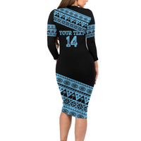 Fiji Rugby 2025 Custom Family Matching Long Sleeve Bodycon Dress and Hawaiian Shirt Fijian Tapa Toso Viti Toso - Black