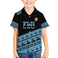 Fiji Rugby 2025 Custom Family Matching Tank Maxi Dress and Hawaiian Shirt Fijian Tapa Toso Viti Toso - Black