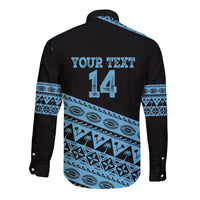 Fiji Rugby 2025 Custom Long Sleeve Button Shirt Fijian Tapa Toso Viti Toso - Black