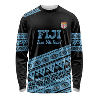 Fiji Rugby 2025 Custom Long Sleeve Shirt Fijian Tapa Toso Viti Toso - Black