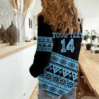 Fiji Rugby 2025 Custom Women Casual Shirt Fijian Tapa Toso Viti Toso - Black