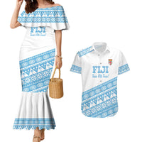 Fiji Rugby 2025 Custom Couples Matching Mermaid Dress and Hawaiian Shirt Fijian Tapa Toso Viti Toso - White