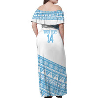 Fiji Rugby 2025 Custom Family Matching Off Shoulder Maxi Dress and Hawaiian Shirt Fijian Tapa Toso Viti Toso - White