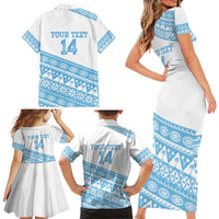 Fiji Rugby 2025 Custom Family Matching Short Sleeve Bodycon Dress and Hawaiian Shirt Fijian Tapa Toso Viti Toso - White