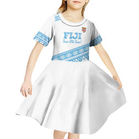 Fiji Rugby 2025 Custom Kid Short Sleeve Dress Fijian Tapa Toso Viti Toso - White