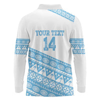 Fiji Rugby 2025 Custom Long Sleeve Polo Shirt Fijian Tapa Toso Viti Toso - White