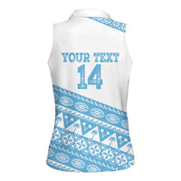 Fiji Rugby 2025 Custom Women Sleeveless Polo Shirt Fijian Tapa Toso Viti Toso - White