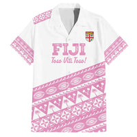 Fiji Rugby 2025 Custom Family Matching Off Shoulder Maxi Dress and Hawaiian Shirt Fijian Tapa Toso Viti Toso - Pink