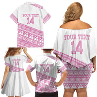 Fiji Rugby 2025 Custom Family Matching Off Shoulder Short Dress and Hawaiian Shirt Fijian Tapa Toso Viti Toso - Pink