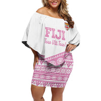 Fiji Rugby 2025 Custom Family Matching Off Shoulder Short Dress and Hawaiian Shirt Fijian Tapa Toso Viti Toso - Pink