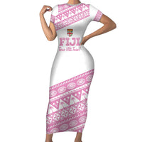 Fiji Rugby 2025 Custom Short Sleeve Bodycon Dress Fijian Tapa Toso Viti Toso - Pink