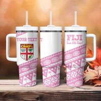 Fiji Rugby 2025 Custom Tumbler With Handle Fijian Tapa Toso Viti Toso - Pink LT14 - Polynesian Pride