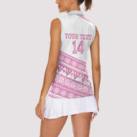 Fiji Rugby 2025 Custom Women Sleeveless Polo Shirt Fijian Tapa Toso Viti Toso - Pink