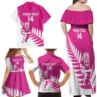 New Zealand Silver Fern Rugby Custom Family Matching Off Shoulder Maxi Dress and Hawaiian Shirt Go All Black Maori Pink Version