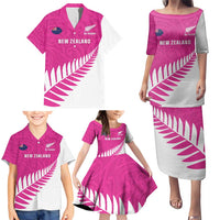 New Zealand Silver Fern Rugby Custom Family Matching Puletasi and Hawaiian Shirt Go All Black Maori Pink Version