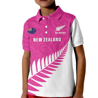 New Zealand Silver Fern Rugby Custom Kid Polo Shirt Go All Black Maori Pink Version