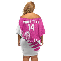 New Zealand Silver Fern Rugby Custom Off Shoulder Short Dress Go All Black Maori Pink Version LT14 - Polynesian Pride