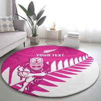 New Zealand Silver Fern Rugby Custom Round Carpet Go All Black Maori Pink Version