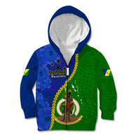 Personalised Vanuatu Malampa Province Kid Hoodie Turtle Sand Drawing Unique Tapa Pattern LT14 Zip Hoodie Green - Polynesian Pride