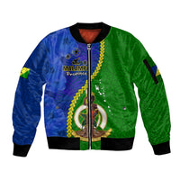 Personalised Vanuatu Malampa Province Sleeve Zip Bomber Jacket Turtle Sand Drawing Unique Tapa Pattern LT14 Unisex Green - Polynesian Pride