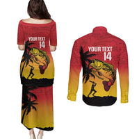 Custom Papua New Guinea Cricket Couples Matching Puletasi and Long Sleeve Button Shirt PNG Barramundis LT14 - Polynesian Pride