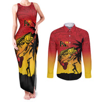Custom Papua New Guinea Cricket Couples Matching Tank Maxi Dress and Long Sleeve Button Shirt PNG Barramundis LT14 Red - Polynesian Pride