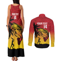 Custom Papua New Guinea Cricket Couples Matching Tank Maxi Dress and Long Sleeve Button Shirt PNG Barramundis LT14 - Polynesian Pride