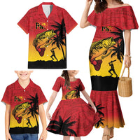 Custom Papua New Guinea Cricket Family Matching Mermaid Dress and Hawaiian Shirt PNG Barramundis LT14 - Polynesian Pride