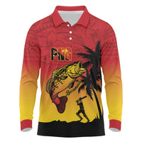 Custom Papua New Guinea Cricket Long Sleeve Polo Shirt PNG Barramundis LT14 Red - Polynesian Pride