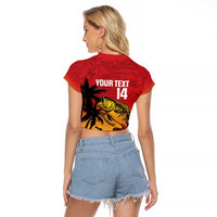 Custom Papua New Guinea Cricket Raglan Cropped T Shirt PNG Barramundis - Polynesian Pride