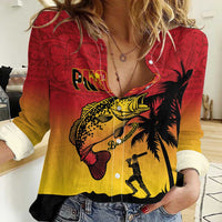 Custom Papua New Guinea Cricket Women Casual Shirt PNG Barramundis LT14 Female Red - Polynesian Pride