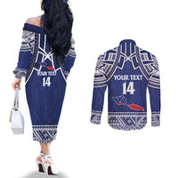 Custom Samoa Cricket Couples Matching Off The Shoulder Long Sleeve Dress and Long Sleeve Button Shirt Go Champions Samoan - Polynesian Pride