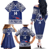 Custom Samoa Cricket Family Matching Off The Shoulder Long Sleeve Dress and Hawaiian Shirt Go Champions Samoan - Polynesian Pride