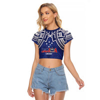 Custom Samoa Cricket Raglan Cropped T Shirt Go Champions Samoan LT14 Female Blue - Polynesian Pride