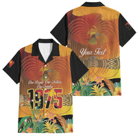 Personalised Papua New Guinea Independence Day Family Matching Off The Shoulder Long Sleeve Dress and Hawaiian Shirt One People One Nation One Country