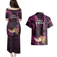Hawaii Couples Matching Puletasi Dress and Hawaiian Shirt Pray For Maui Hawaiian Plumeria Be Strong Pink Verison LT14 - Polynesian Pride