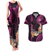 Hawaii Couples Matching Tank Maxi Dress and Hawaiian Shirt Pray For Maui Hawaiian Plumeria Be Strong Pink Verison LT14 Pink - Polynesian Pride