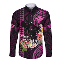 Hawaii Long Sleeve Button Shirt Pray For Maui Hawaiian Plumeria Be Strong Pink Verison LT14 Unisex Pink - Polynesian Pride