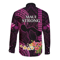 Hawaii Long Sleeve Button Shirt Pray For Maui Hawaiian Plumeria Be Strong Pink Verison LT14 - Polynesian Pride