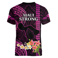 Hawaii Women V Neck T Shirt Pray For Maui Hawaiian Plumeria Be Strong Pink Verison LT14 - Polynesian Pride