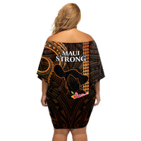 Hawaii Off Shoulder Short Dress Pray For Maui Hawaiian Plumeria Be Strong Gold Verison LT14 - Polynesian Pride