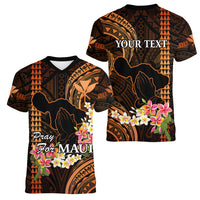 Personalised Hawaii Women V Neck T Shirt Pray For Maui Hawaiian Plumeria Be Strong Gold Verison LT14 - Polynesian Pride