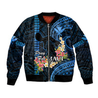 Hawaii Bomber Jacket Pray For Maui Hawaiian Plumeria Be Strong Blue Verison LT14 Unisex Blue - Polynesian Pride