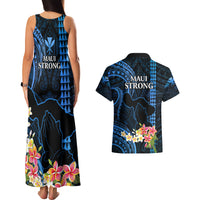 Hawaii Couples Matching Tank Maxi Dress and Hawaiian Shirt Pray For Maui Hawaiian Plumeria Be Strong Blue Verison LT14 - Polynesian Pride