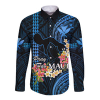 Hawaii Long Sleeve Button Shirt Pray For Maui Hawaiian Plumeria Be Strong Blue Verison LT14 Unisex Blue - Polynesian Pride