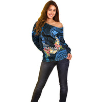Hawaii Off Shoulder Sweater Pray For Maui Hawaiian Plumeria Be Strong Blue Verison LT14 - Polynesian Pride