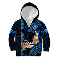 Personalised Hawaii Kid Hoodie Pray For Maui Hawaiian Plumeria Be Strong Blue Verison LT14 Zip Hoodie Blue - Polynesian Pride