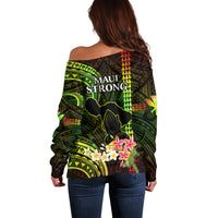 Hawaii Off Shoulder Sweater Pray For Maui Hawaiian Plumeria Be Strong Reggae Verison LT14 - Polynesian Pride
