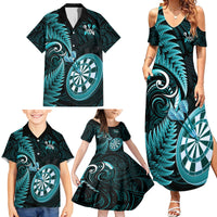New Zealand Darts Family Matching Summer Maxi Dress and Hawaiian Shirt Happiness Is A Tight Threesome Maori Turquoise LT14 - Polynesian Pride